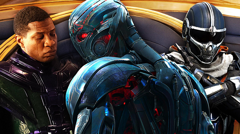Images of the MCU versions of Kang the Conqueror, Ultron, and Taskmaster edited together