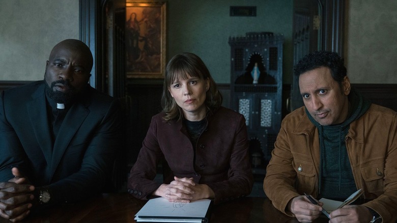 David, Kristen, and Ben appear puzzled while solving a case in Evil
