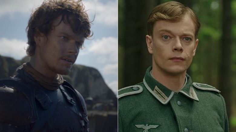 Alfie Allen as Theon outside on Game of Thrones and as Freddy Finkel in Jojo Rabbit